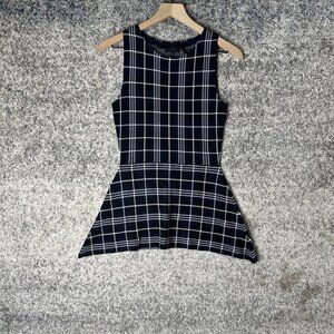 Theory Peplum Sweater Womens Small Navy Windowpane Plaid Kalora Lustrate Top